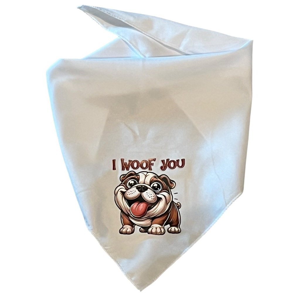Handmade Dog Bandana – “I Woof You” | Bulldog Design | Adorable Pet Accessory